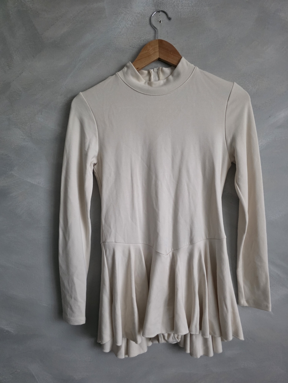 Ponte Long Sleeve Mockneck Skirted Leotard Cream Sz M